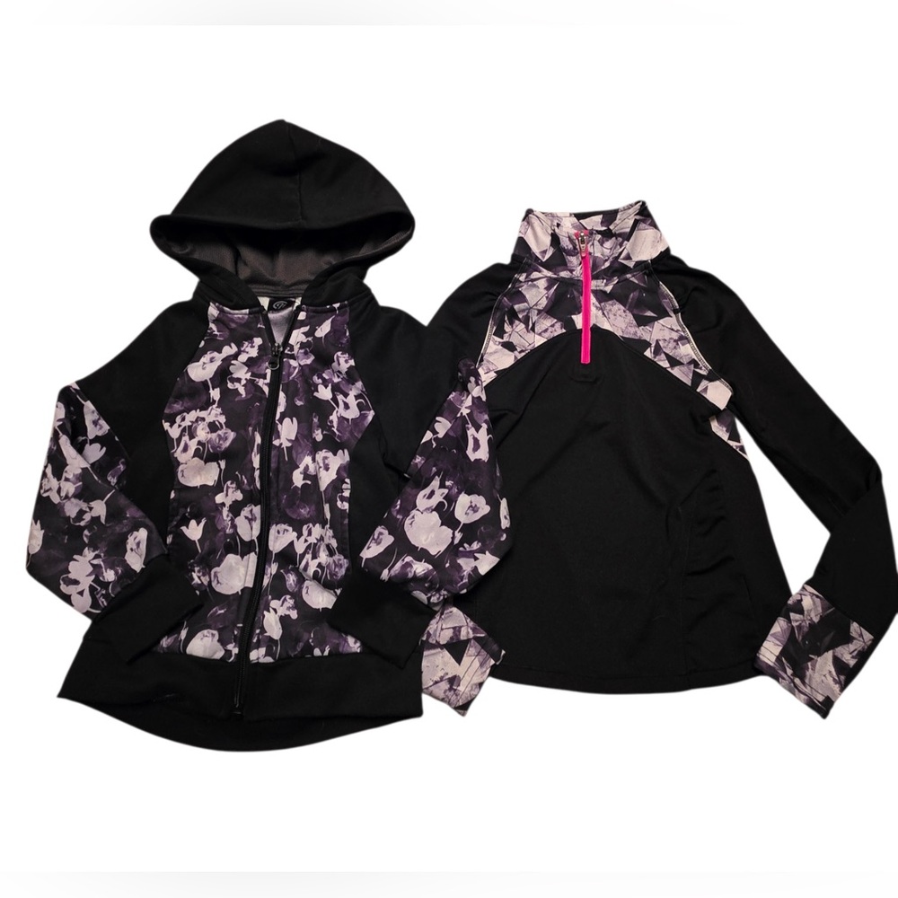 Black and Purple Floral Hoodie and Top Set